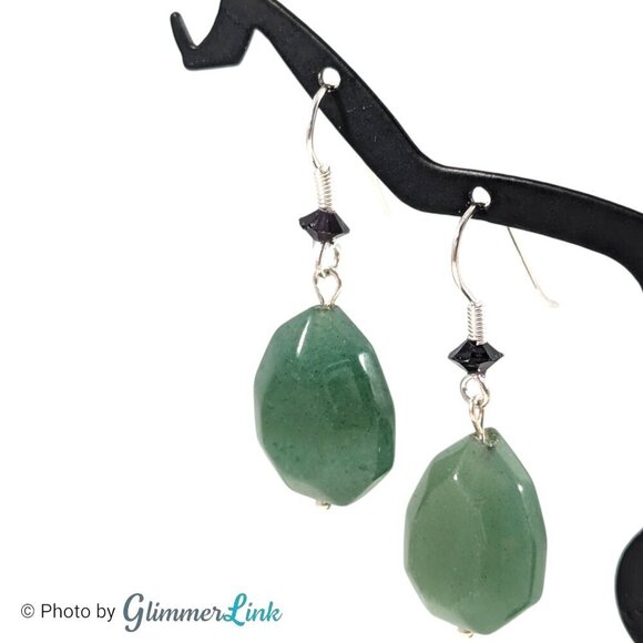 NWOT Handmade Jade Teardrop Silver Plated Pierced Earrings - Picture 1 of 10